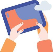hand holding tablet in UX UI flat style vector