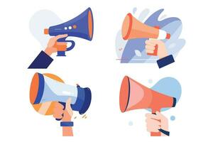 hand holding a megaphone for advertising in UX UI flat style vector