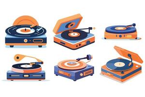 vintage record player in UX UI flat style vector