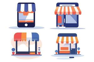 Storefront facade for online stores in UX UI flat style vector