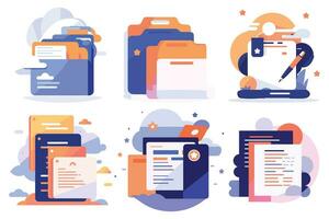 Office documents and equipment in UX UI flat style vector