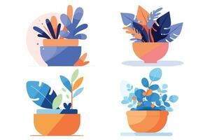 Plant pots for indoor use in UX UI flat style vector