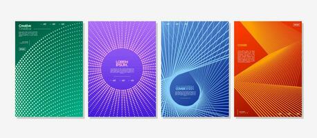 Colorful digital abstract stripe line and circle cover design set vector