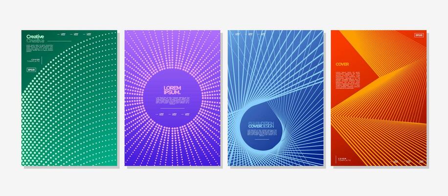 Colorful digital abstract stripe line and circle cover design set