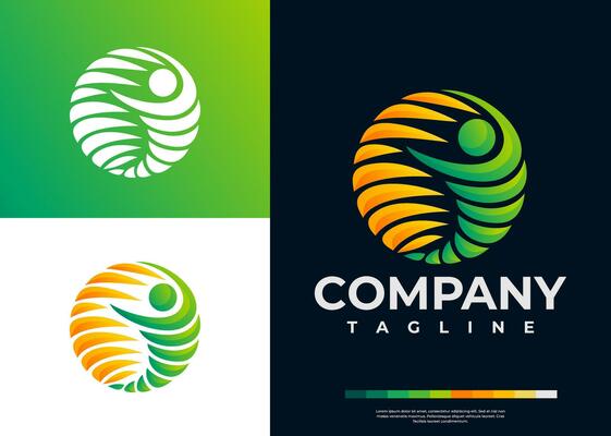 Gradient abstract human sun physical logo design