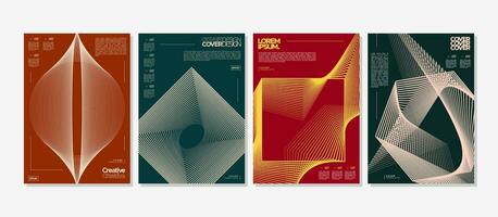 Modern line stripe abstract shape cover design set. Technology line blend poster. vector