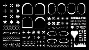 Retro shapes and frames, y2k graphic design elements, vector collection of 2000s graphic geometric forms, signs and symbols.