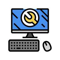 troubleshooting pc repair computer color icon vector illustration