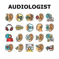 audiólogo médico oído sordo íconos conjunto vector