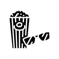 palomitas de maiz 3d cine lentes glifo icono vector ilustración