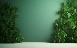AI Generative Wild vegetation and green metallic wall photo