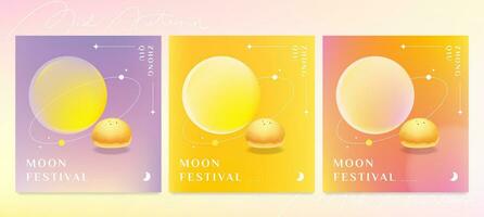 Mid Autumn Festival flat sale marketing poster template. Egg yolk mooncake, social media, baking packaging, banner, color starry sky, vector