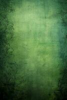 AI Generative Pine green grunge background with dark vignette borders and grungy texture photo