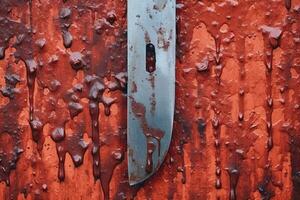 AI Generative Old corroded metal with worn red paint grunge background or texture photo