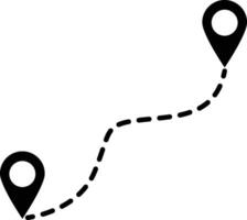 Route location icon vector. Two pin signs and dashed line road vector