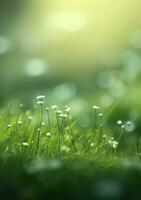 AI Generative abstract green nature background with blurry bokeh defocused lights photo