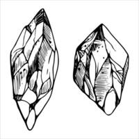 Hand drawn ink vector crystal gem stone mineral. Sketch illustration art for witchcraft, esoteric, jewellery, tattoo. Isolated object, outline. Design for shops, logo, print, website, card, booklet