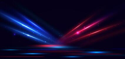 Abstract technology futuristic blue and red light rays effect on dark background and dot glitter. vector