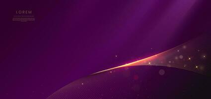 Abstract luxury curve glowing lines on purple background. Template premium award design. vector