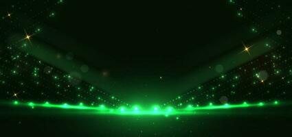 Abstract green dot lighting effect on dark green background with lighting effect and bokeh. vector