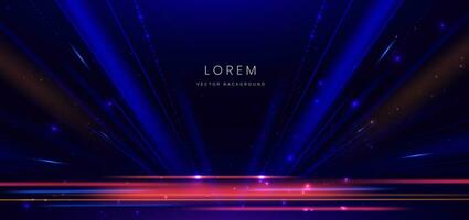 Abstract technology futuristic glowing neon blue and red light ray on dark blue background with lighting effect. vector