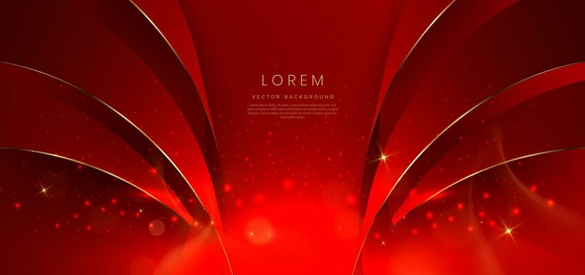 Abstract curved red shape on red background with lighting effect and copy space for text. Luxury design style.