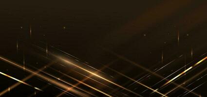 Abstract elegant gold glowing diagonal line with lighting effect sparkle on black background. Template premium award design. vector