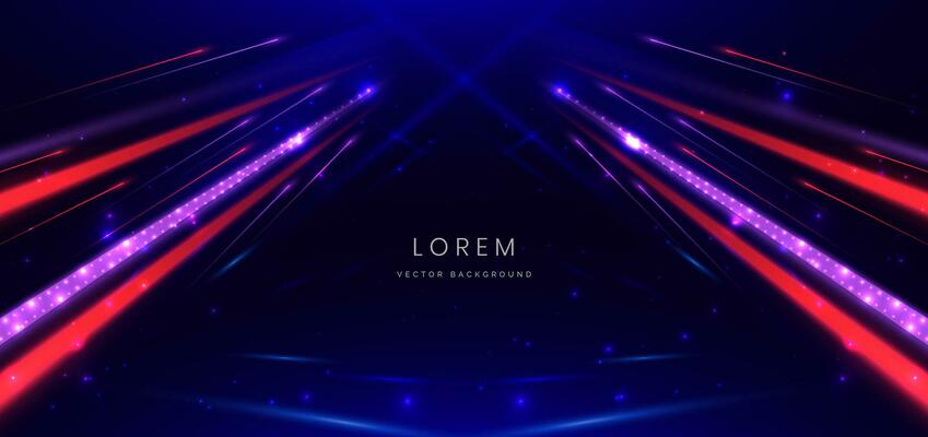 Abstract technology futuristic glowing neon red and purple light lines with speed motion movingon dark blue background.