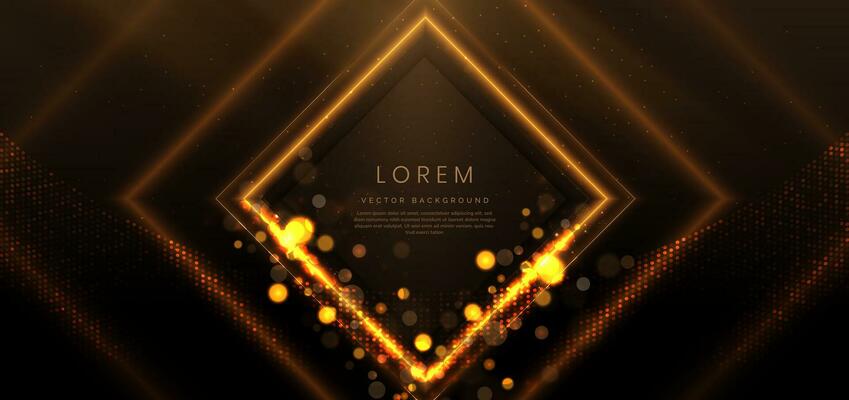 Luxury square frame golden glitter effect glowing on black background with lighting effect sparkle. Template premium award ceremony design.