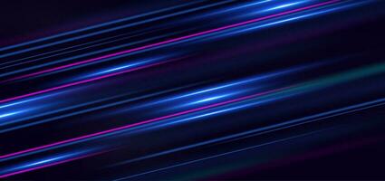 Abstract technology futuristic glowing blue and pink light lines with high-speed effect on dark blue background. vector