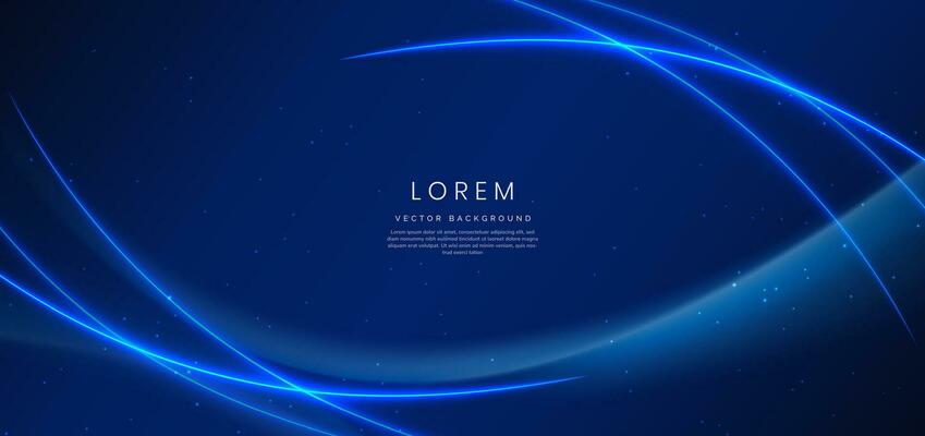 Elegant light blue curved line on dark blue background copy space for text. Luxury design style.