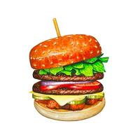 Hand drawn burger, watercolor food illustration. vector