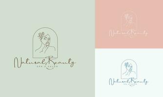 Vector set of spa element hand drawn logo with body and leaves.logo for spa and beauty salon premium vector
