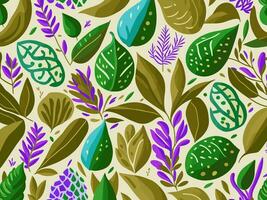 Seamless pattern with tropical leaves and plants. Vector illustration in flat style