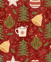 Vector seamless pattern with colorful illustrations of Christmas items. Use it for textile print, pattern fills, web page, wrapping paper, design of presentation and other graphic design