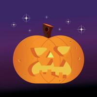 Scary halloween pumpkins over a night with stars - Vector