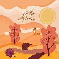 Colored autumn seasonal landscape view Vector illustration