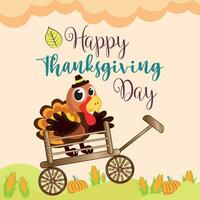 Happy thanksgiving day card. Turkey cartoon - Vector