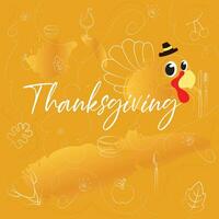 Happy thanksgiving day card with a girl cartoon - Vector