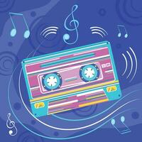 Retro colored music concept background with cassette Vector illustration