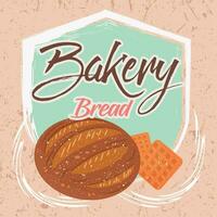 Retro colored bakery sign with bread and cookies Vector illustration