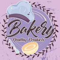 Colored retro bakery shop label with chef hat Vector illustration