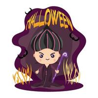 Cute halloween witch costume on girl Halloween Vector illustration