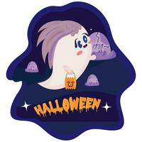 Isolated cute ghost on emo costume Halloween poster Vector illustration