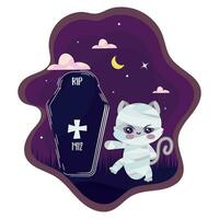 Isolated cute cat on mummy costume Halloween poster Vector illustration