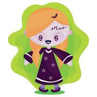 Isolated cute girl on zombie costume Halloween poster Vector illustration