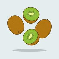 Kiwi Cartoon Vector Illustration. Falling Sliced Kiwi Flat Icon Outline. Flying Kiwi