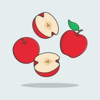 Apple Cartoon Vector Illustration. Falling Sliced Apple Flat Icon Outline. Flying Apple