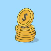 Gold Coin Stack Cartoon Vector Illustration. 3d Dollar Coins Flat Icon Outline