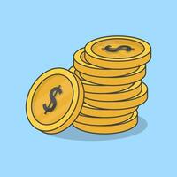 Stack Of Golden Coins Cartoon Vector Illustration. 3d Dollar Coins Flat Icon Outline